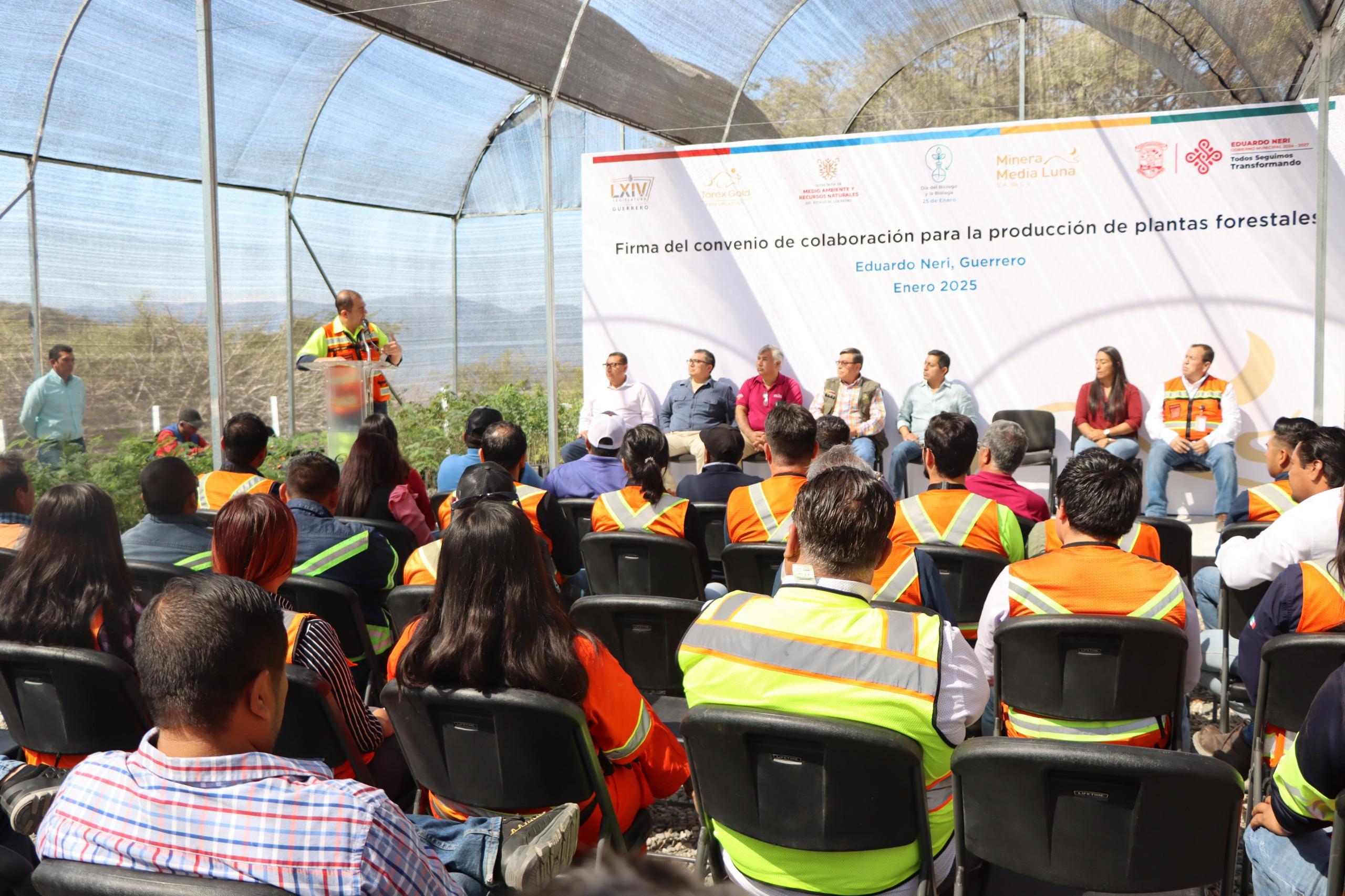 Firma Minera Media Luna convenio con la Semaren para producir 100 mil plantas forestales